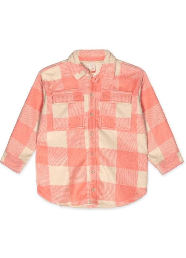 Marisol - Casaco Xadrez Peluciado Infantil Rosa