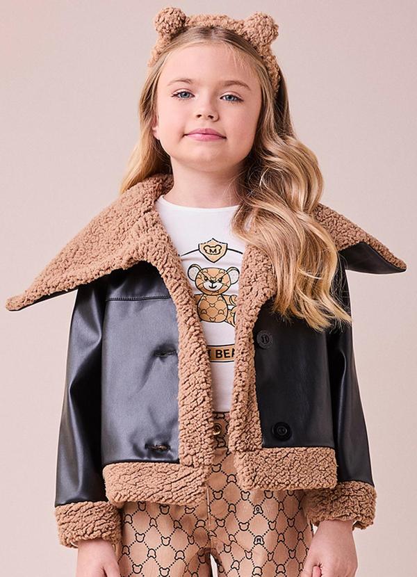 Momi - Jaqueta Fake Leather Pelinhos Preto 1