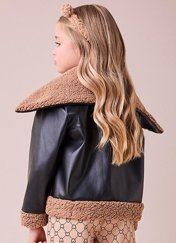 Momi - Jaqueta Fake Leather Pelinhos Preto 2