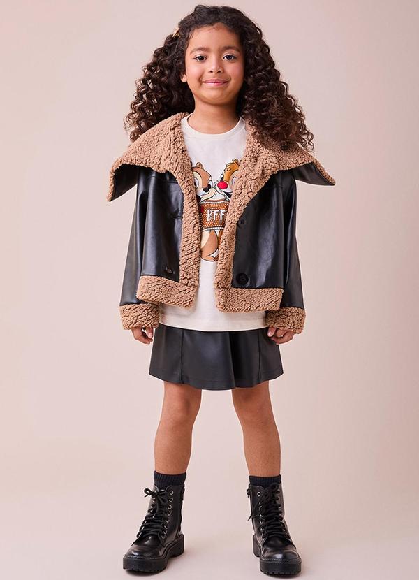 Momi - Jaqueta Fake Leather Pelinhos Preto 5