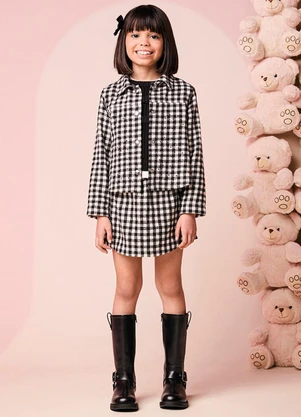 Momi - Jaqueta Infantil de Tweed Xadrez com Strass - MOMI