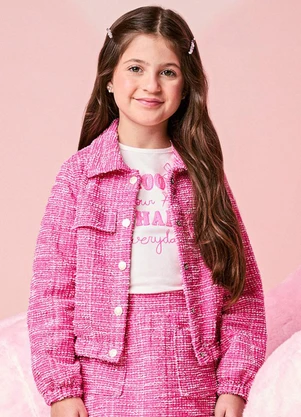 Momi - Jaqueta Infantil Menina Bomber de Tweed Pink - MOMI