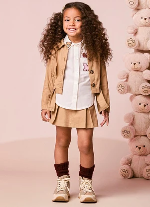 Momi - Jaqueta Infantil Menina de Sarja com Cinto - MOMI