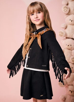 Momi - Jaqueta Infantil Menina de Suede com Franjas - MOMI