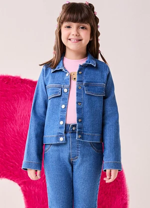 Bimbi - Jaqueta Infantil Menina Jeans com Botões Azul - BIMBI