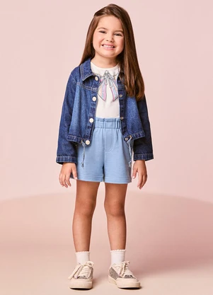 Momi - Jaqueta Infantil Menina Jeans com Cordão - MOMI