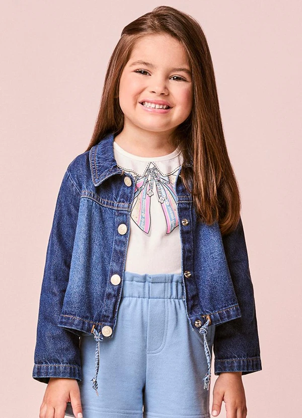 Momi - Jaqueta Infantil Menina Jeans com Cordão