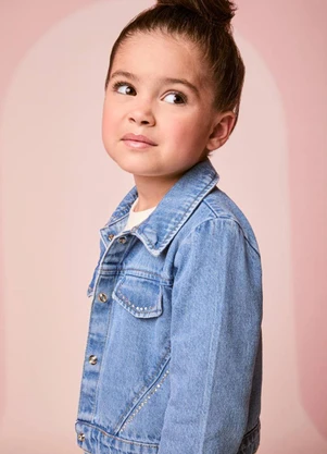 Momi - Jaqueta Infantil Menina Jeans com Strass - MOMI