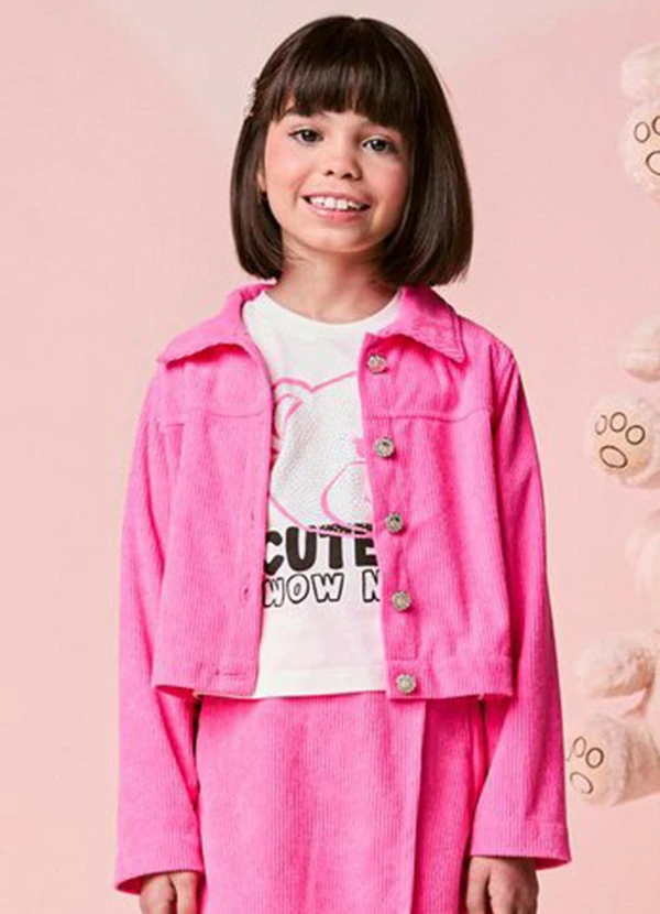 Momi - Jaqueta Infantil Menina Pink de Veludo