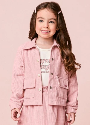 Momi - Jaqueta Infantil Menina Rosa de Veludo Cotelê - MOMI
