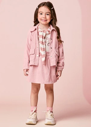 Momi - Jaqueta Infantil Menina Rosa de Veludo Cotelê - MOMI