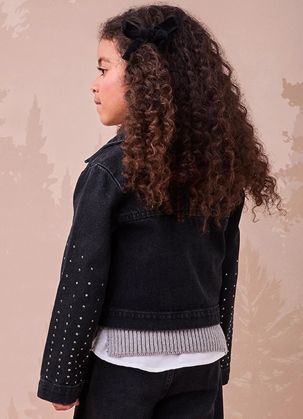 Momi - Jaqueta Jeans Preta com Strass Preto 2