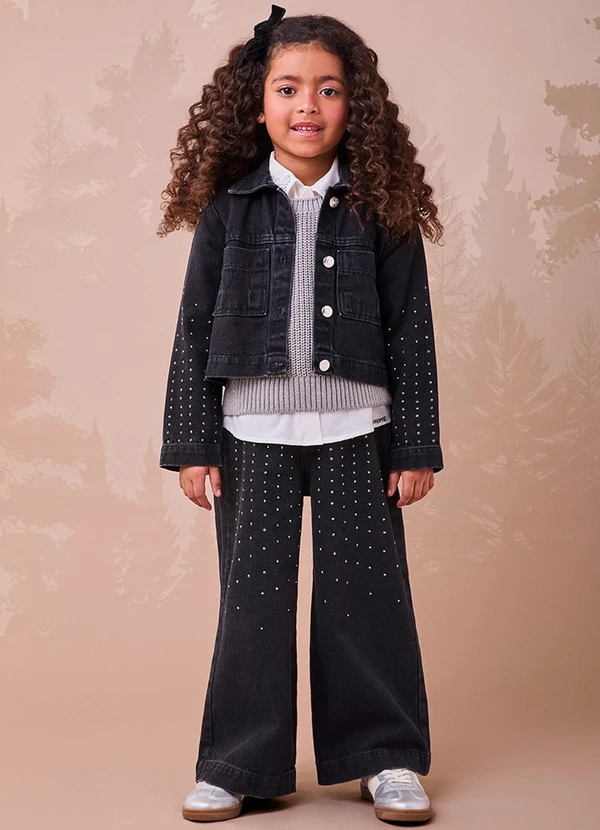 Momi - Jaqueta Jeans Preta com Strass Preto 3