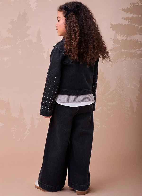 Momi - Jaqueta Jeans Preta com Strass Preto 4