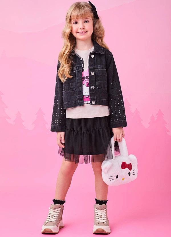 Momi - Jaqueta Jeans Preta com Strass Preto 5