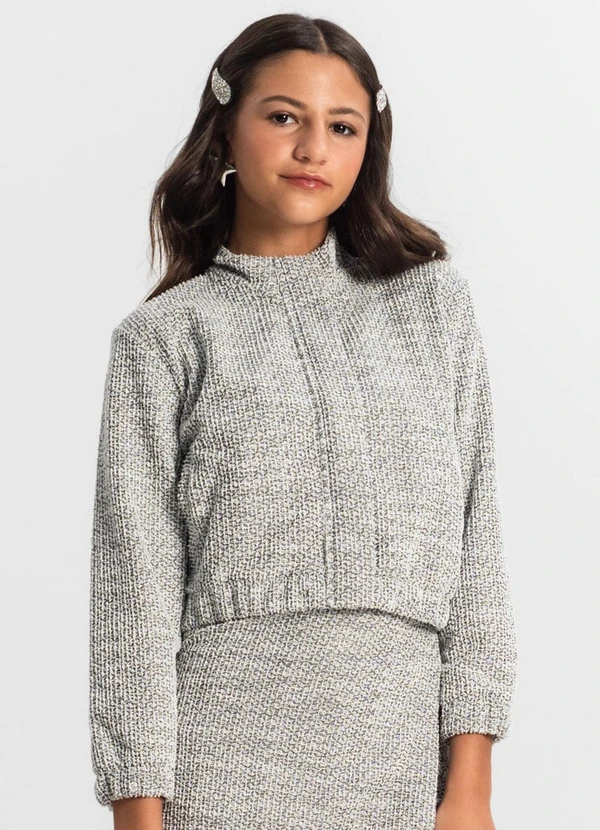 Minty - Jaqueta Juvenil em Tweed Preto