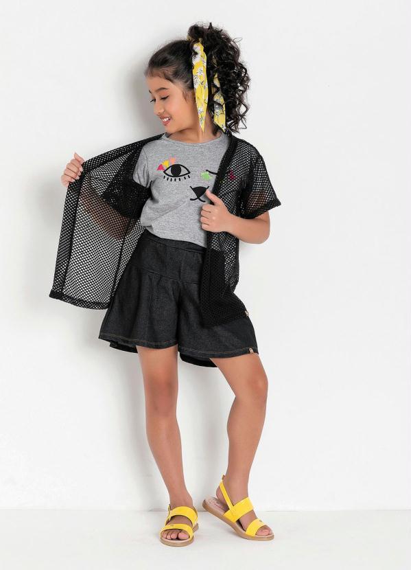 Queima Estoque - Kimono Infantil Preto em Arrastão 3