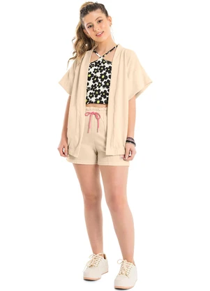 Gloss - Kimono Oversize Juvenil em Moletom Bege - GLOSS