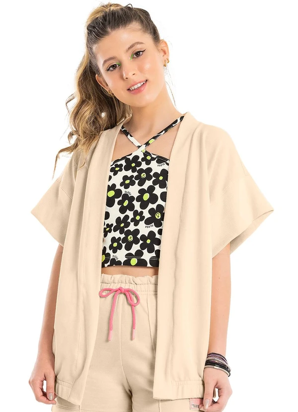 Gloss - Kimono Oversize Juvenil em Moletom Bege