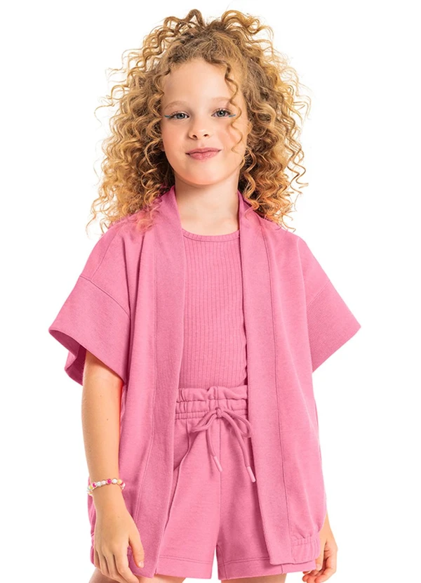 Gloss - Kimono Oversize Juvenil em Moletom Rosa Pink