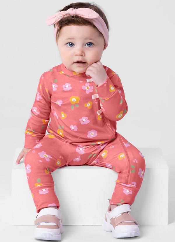 Brandili Baby - Macacão Bebê Menina Estampado Baby Rosa