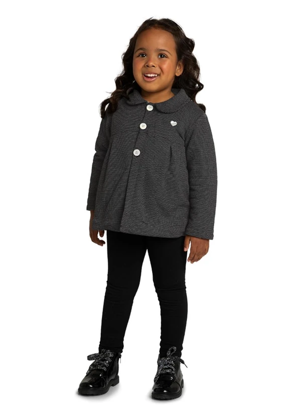 Marlan - Parka Infantil em Moletom Quadriculado Preto