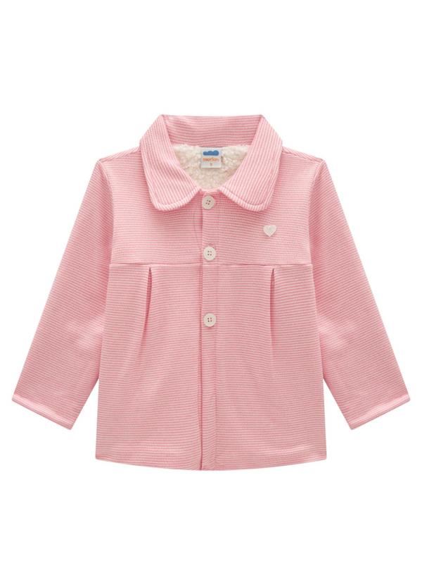 Marlan - Parka Infantil em Moletom Quadriculado Rosa