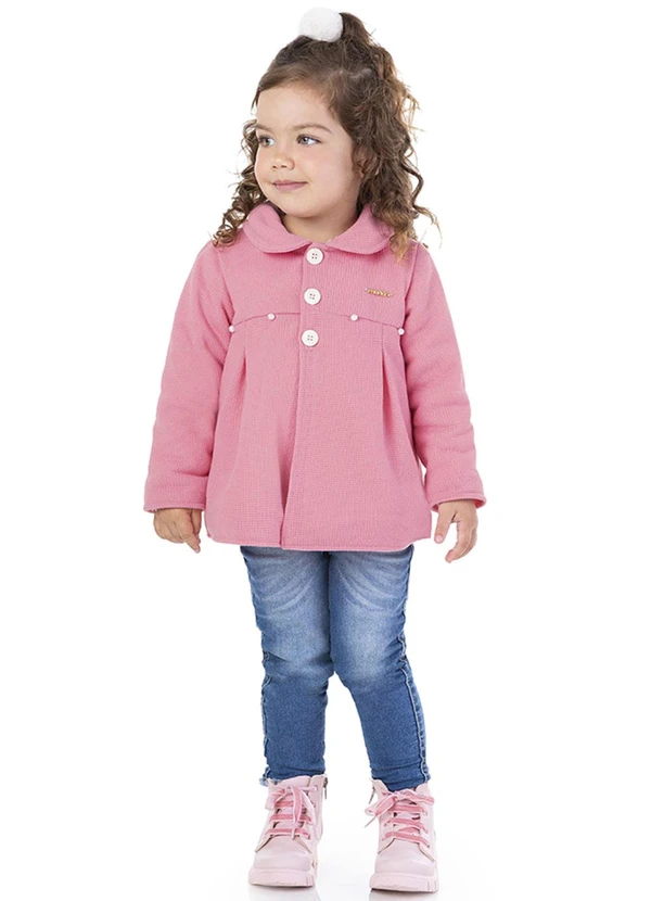 Marlan - Parka Tricot Felpado e Pelo Carneirinho Rosa 2
