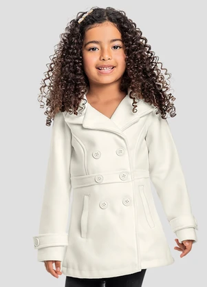 Kely Kety - Sobretudo Infantil Menina em Lã Batida com Bolso Branco - KELY KETY