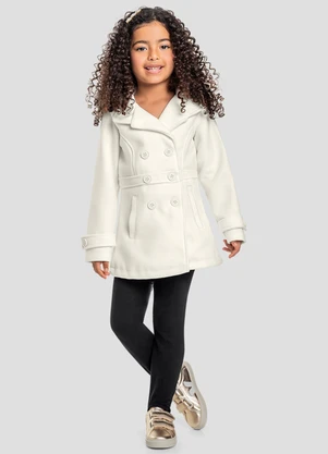Kely Kety - Sobretudo Infantil Menina em Lã Batida com Bolso Branco - KELY KETY