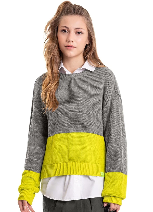 Gloss - Suéter em Tricô Juvenil Cinza