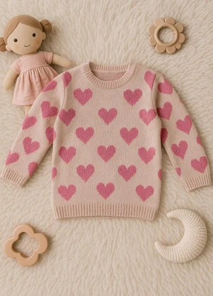 Anadoda - Sueter Infantil Coraçoes Rosa - ANADODA