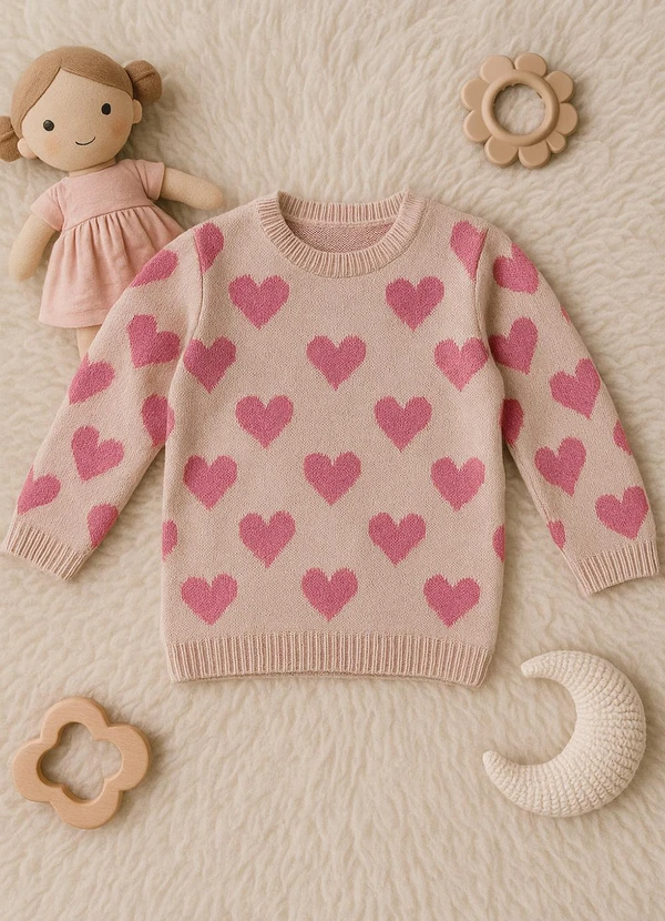 Anadoda - Sueter Infantil Coraçoes Rosa
