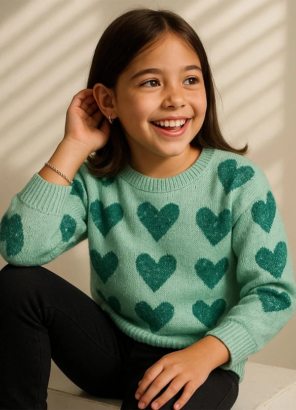 Anadoda - Sueter Infantil Coraçoes Verde