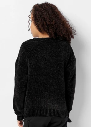 Torra - Suéter Juvenil Chenille Manga Longa Preto - TORRA