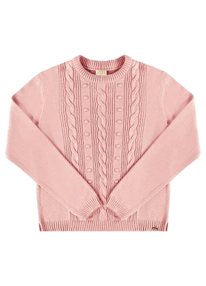 Milli e Nina - Sueter Menina Tricô Texturas Rosa - MILLI E NINA