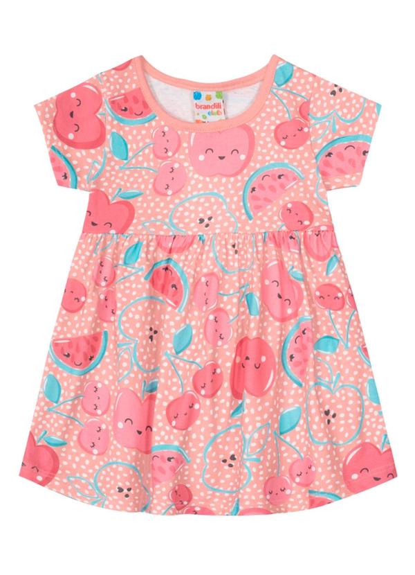 Brandili - Vestido Estampado Infantil Menina em Malha Rosa