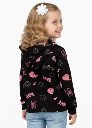 Select - Blusão Infantil Menina com Capuz Preto - SELECT