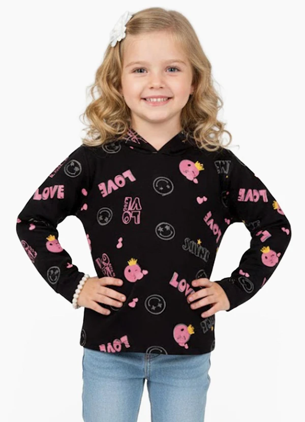 Select - Blusão Infantil Menina com Capuz Preto