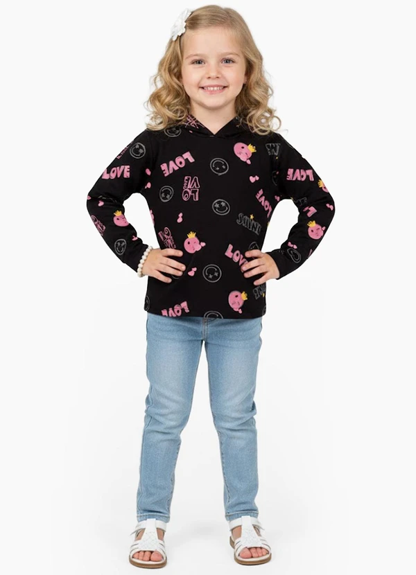 Select - Blusão Infantil Menina com Capuz Preto 3