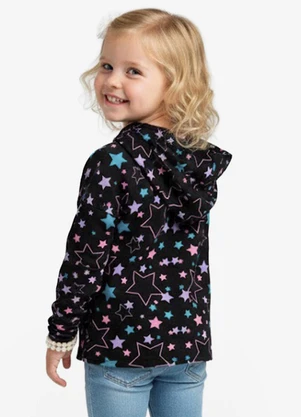 Select - Blusão Infantil Menina com Capuz Preto - SELECT