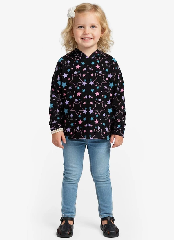 Select - Blusão Infantil Menina com Capuz Preto 3