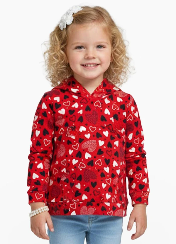 Select - Blusão Infantil Menina com Capuz Vermelho