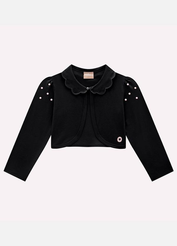 Milon - Bolero Infantil Menina com Pérolas Preto