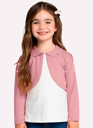 Milon - Bolero Infantil Menina com Pérolas Rosa - MILON