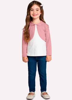 Milon - Bolero Infantil Menina com Pérolas Rosa - MILON