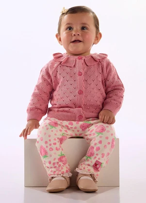 Up Baby - Cardigan Bebê Tricot Babado Rosa - UP BABY