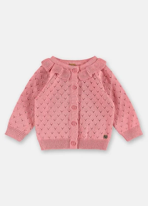 Up Baby - Cardigan Bebê Tricot Babado Rosa - UP BABY