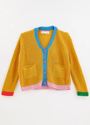 Fábula - Cardigan de Tricot Básico Amarelo - FÁBULA
