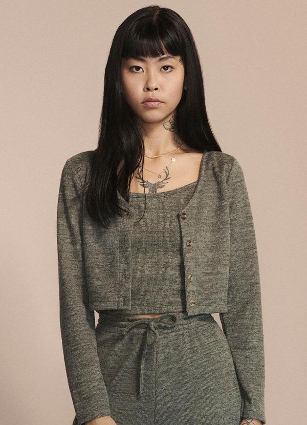 Authoria - Cardigan de Tricot Verde Militar